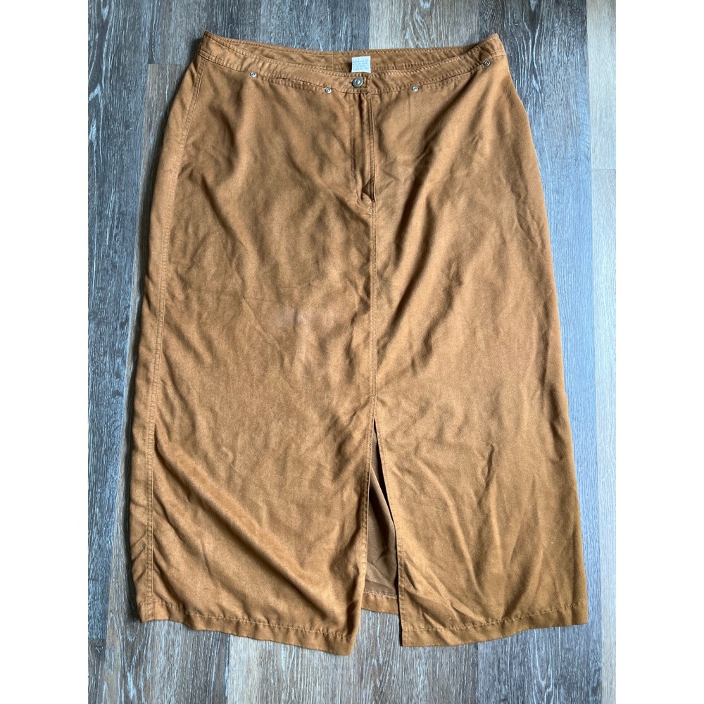 Fashion Bug Midi Skirt Women 20W Brown Faux Suede Front Slit Straight 1851